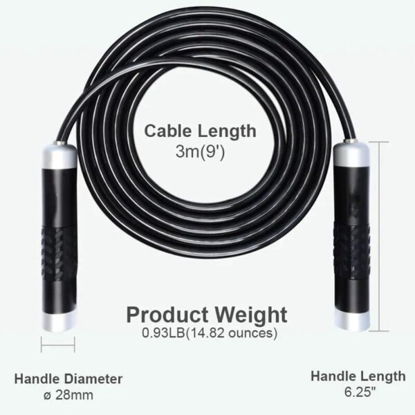 Adjustable Jump Rope Weighted Skipping Rope Fitness Sports Professional Training Home Exercise Equipment for Fat Reduction Color Black