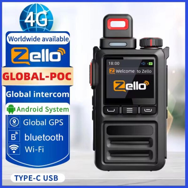 Zello 4G Walkie Talkie Poc Radio Android IP45 Waterproof Dustproof Global GPS WiFi bluetooth High Fidelity Sound Fast USB Charging