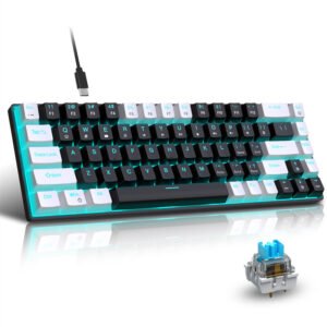 HXSJ V800 68 Keys Wired Mechanical Gaming Keyboard Hot Swappable Blue Switch LED Backlit Type-C Ergonomics 65% Layout Gaming Keyboard Color Black & White