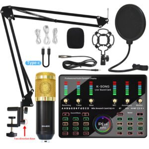 Microphone Sound Recording Microphone Kit With DJ10 Sound Card For Radio Braodcasting Singing Recording KTV Karaoke Mic Kit Letter A