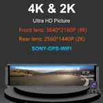 4K+2K Car Rearview Mirror Dash Cam Front Rear Dual Recording with G-Sensor Support Locking Emergency Video Type with WIFI