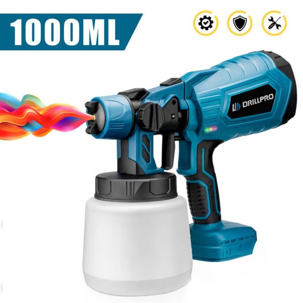 Drillpro 1000ML Cordless Electric Spray Gun Portable Household Paint Sprayer Auto Furniture Steel Coating Airbrush For Mak 18V Battery