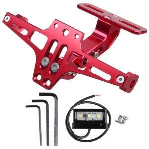 12V CNC Motorcycle Alloy License Number Plate Holder Bracket LED Lights Universal Color. Black