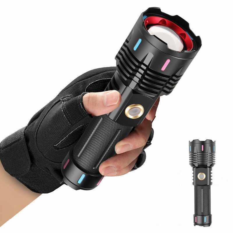 17afb86c-070a-424e-826c-7066201ebb64.jpg 30W White-Light LED Flashlight Tactical Telescopic Zoom Flashlight Band Color Night Light Long Range Outdoor Strong Light