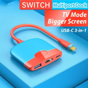 3 in 1 USB C Hub Docking Station for Nintendo Switch Portable Type C to HD 4K TV Multiport Dock 100W Laptop Charger Color Blue