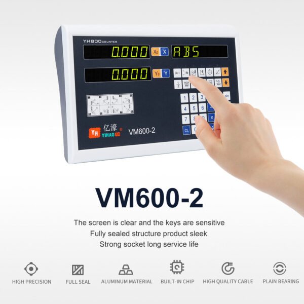 YHSINO VM600-2 Digital Readout YE Grating Scale with 2 Axis AC 80V-240V Power 15W Long Service Life Suitable for Various Grating Scale Lengths High Efficiency and Protection Size 500+600mm