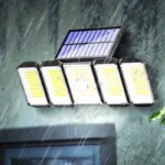 Outdoor Motion Sensor 300 LED 5 Heads Solar Powered Motion Sensor Flood Lights With Remote Control