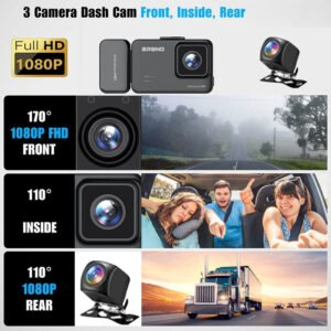 3 Channel WiFi Car Dash Cam HD Video Recording with Night Vision High-Definition Screen Car DVR Night Vision 1920*1080P Memory 32GB