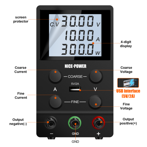 NICE-POWER SPS-D High Precision Bench Power Supply Unit Adjustable Output Voltage 0-30V 0-60V 0-120V Output Current 0-3A 0-5A 0-10A with LCD Display for Electronic Testing and Design Model SPS605D