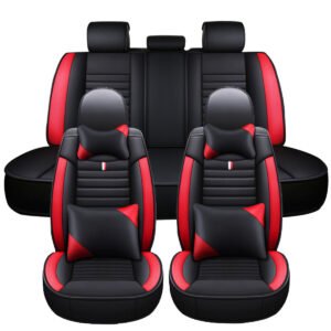 5 Seats Universal Car Seat Covers Deluxe PU Leather Seat Cushion Full Set Cover Type Without Waist Pillow Cover Black Red without Pillow