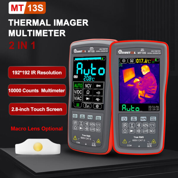 2024 NEW Mustool MT13S 2 In 1 192*192 Thermal Imager Multimeter 10000 Counts 2.8 Inch Touch Screen Electric Circuit Automobile Inspect IR Thermal Camera Multimeter Type MT13S Color Red
