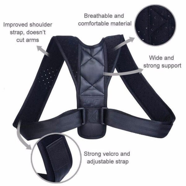 Adjustable Back Support Invisible Shoulder Posture Corrector Unisex Spine Neck Health Correction Belt for Home Office Sport Color Black