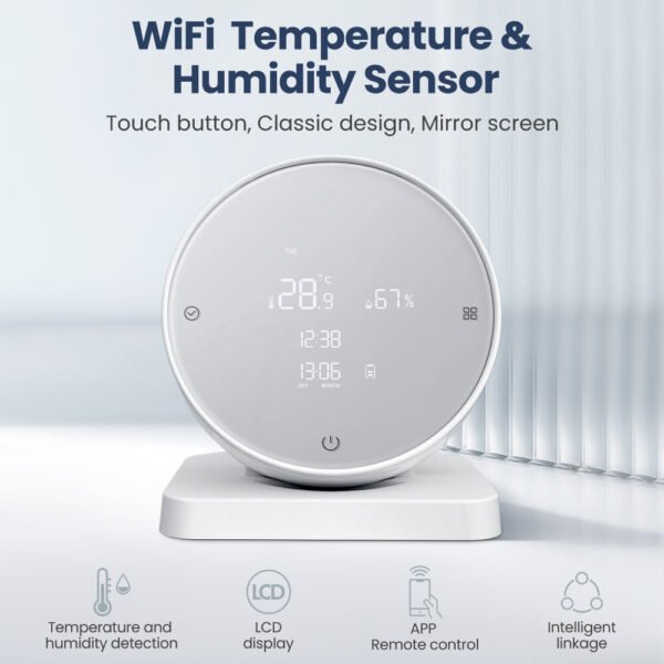 AGSIVO Tuya Wifi Thermometer Hygrometer Alarm Clock Temperature and Humidity Sensor Compatible with Alexa & Google Home