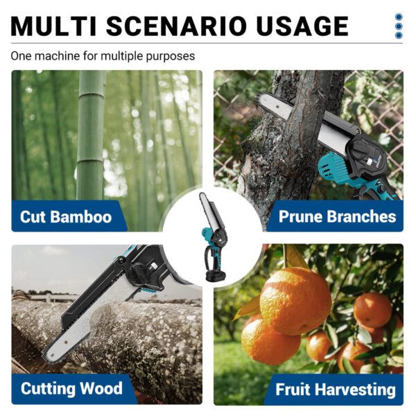 Drillpro 8-Inch Brushless Electric Chainsaw Cordless Rechargeable Fast-Cutting Woodworking Garden Pruning Tool Suitable for 18V Battery Battery & Plug without battery