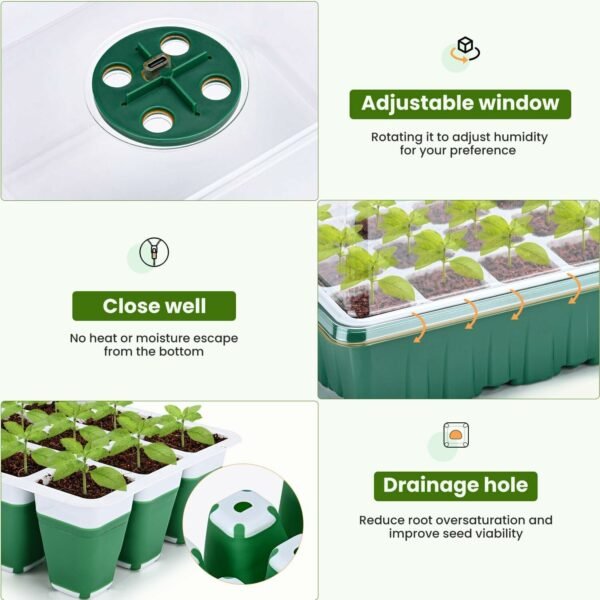 5 Packs Seed Starter Tray Kit with Enhanced Humidity Control System Reusable Silicone Trays 60 Dynamic Growth Cells 4 Spectrum Lights Effective Drainage Holes for Optimal Plant Growth Type Classic