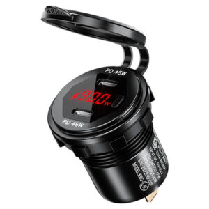 12-24V 90W Metal Car Charger Socket Dual 45W USB C Type C PD with ON/OFF Switch Voltage/Power Display for SUV Motorcycle Truck Boat Bus RV ATV Light Green light