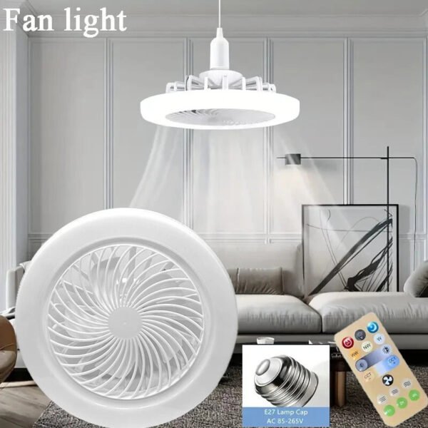 2-in-1 Three-speed Mode LED Fan Light LED Lamp Bead E27 Screw Fan Light Remote Control Wall Control Bedroom Light Fan Ceiling Color White