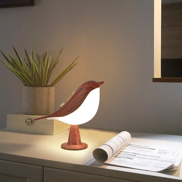 LED Bedside Lamp Creative Touch Switch 3 Light Colors Adjustable Wooden Bird Night Lights Dimming Brightness Bedroom Table Reading Lamp Decor Home Color Red