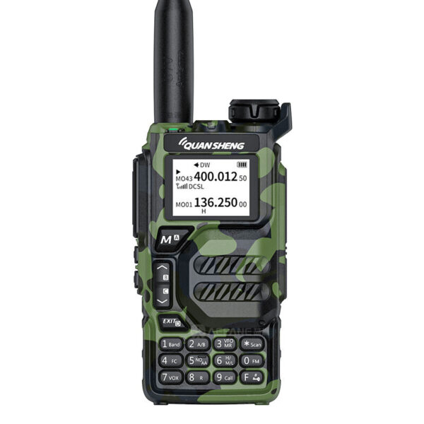 Quansheng UV-K5 5W Walkie Talkie Desert Camouflage UHF VHF FM DTMF Scrambler Ham 1600mAh Wireless Frequency Copy 200 Channels Two-way Radio with LED Flashlight Plug EU Plug Color Green