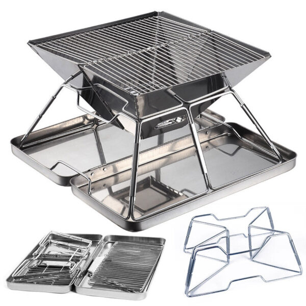 Outdoor Camping Stove Stainless Steel Folding BBQ Grill Outdoor Firewood Stove Camping Burning Fire Table Barbecue Grill Stove