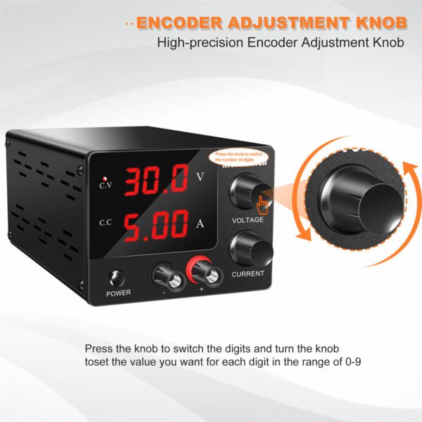 NICE-POWER SPS-E305 Mini Power Supply 0-30V 0-5A High-Precision Encoder Adjustment Sleek Black Design Stable DC Output Plug EU Plug