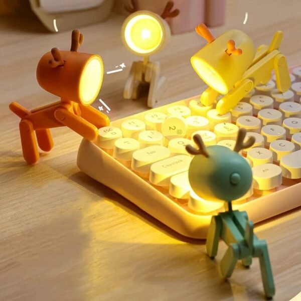 LED Mini Night Light Cute Deer Foldable Desk Lamps Desktop Ornament Book Light Kids Room Bedside Bedroom Decor Holiday Gifts Color Blue