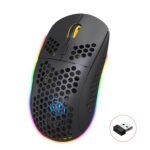 HXSJ T90 Wireless Mouse Three Mode bluetooth 3.0+bluetooth 5.0+2.4G Wireless Mouse Built-In Batteries Type-C Interface Rechargeable Mouse RGB Luminous For Gaming Home Office Color. Black
