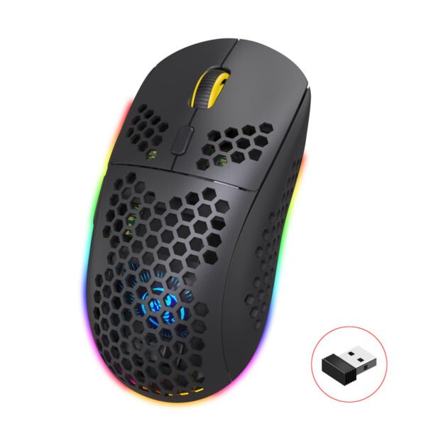 HXSJ T90 Wireless Mouse Three Mode bluetooth 3.0+bluetooth 5.0+2.4G Wireless Mouse Built-In Batteries Type-C Interface Rechargeable Mouse RGB Luminous For Gaming Home Office Color. Black