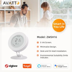 ZWSH16 Tuya Zigbe Indoor Temperature and Humidity Regulator Digital Electronic Temperature & Humidity Sensor Work with Alexa Google Home APP Remote Monitoring