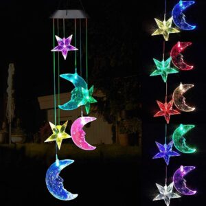 Star Moon Solar Wind Chimes Light Color Changing Gift Portable Hanging Waterproof Mobile Romantic Wind Bell Outdoor Mom Gift Festival Home Patio Yard Garden Decoration