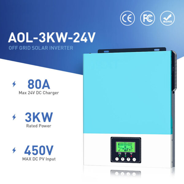 [EU Direct] DAXTROMN 3KVA 2400W Off Grid Solar Inverter 24V 220V 450VDC Pure Sine Inverter 80A MPPT Solar Charge Controller, AOH-3KV