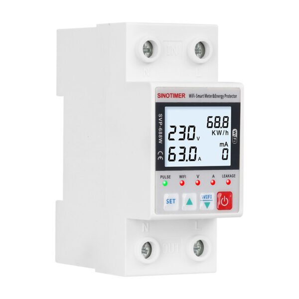 SINOTIMER SVP688 WiFi Energy Meter Remote Control Voltage/Current/Leakage Protection Real-Time Monitoring Adjustable Parameters Three Timing Modes Ensure Efficient Energy Management Type #A