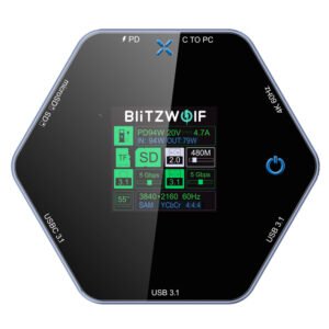 BlitzWolf BW-TH16 8 in 1 USB Hub LCD Smart Display Type-c Docking Station with USB3.1 Type-C 3.1 HD 4K@60Hz SD/TF Card Slots 100W PD Power Delivery Type 8 in 1