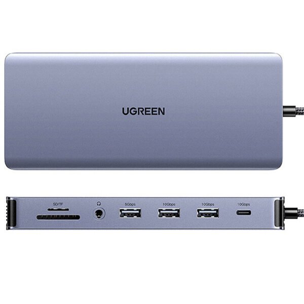 UGreen 13-in-1 Type-C Docking Station USB Adapter with USB3.0*2 / USB3.2*2 / USB-C3.2 /PD / HD*2 / 3.5mm Audio Gigabit Network SD&TF Card Reader Slots Color Grey