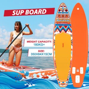 [EU Direct] Funwater 350*84*15CM Inflatable Stand Up Paddle Board Surfboard Maximum Load 180KG Stand Up Portable Surfboard With Adjustable Paddle, Pump, Backpack, Leash, Safety Rope, Adult Paddle Board SUPFR18A Color Orange