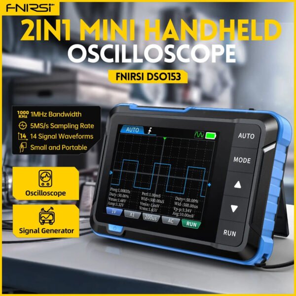 FNIRSI DSO153 Oscilloscope Signal Generator Oscope Meter 1M Bandwidth 5MS/s Sampling Rate Oscillometer Multiple Waveforms Type Standard