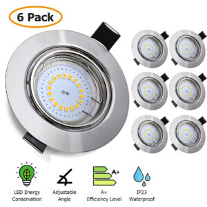 KINGSO 6pack Recessed Spotlight LED 230V GU10 Warm White Ceiling Spotlights LED GU10 Swiveling LED Recessed Light 3000K Waterproof IP23 for Bathroo