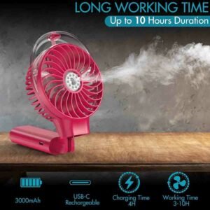 [EU Direct] Portable Handheld Misting Fan, 3000mAh Rechargeable Battery Operated Spray Water Mist Fan, Foldable Mini Personal Fan for Travel, Makeup, Home, Office, Camping, Outdoors