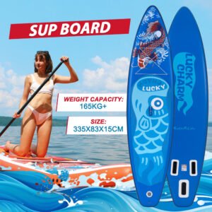 [EU Direct] FunWater Inflatable Stand Up Paddle Board Surfboard 335x83x15CM Maximum Load 165KG+ Complete Paddleboard Accessories Adjustable Paddle, Pump, ISUP Travel Backpack, Leash, Waterproof Bag, Adult Paddle Board SUPFR17H
