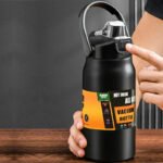 1500ml Large Capacity Portable Thermos Bottle with Straw, 304 Stainless Steel, Thermal Mug, Cup, Coffee Cup, Sports Flasks, Cold and Hot Water Bottle Color Black