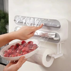 Creative Magnetic Wall-mounted Multifunctional Double-layer Plastic Wrap Cutter Baking Cutter Adjustable Kitchen Supplies Storage