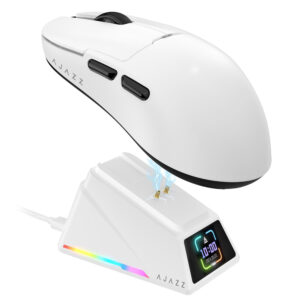 Ajazz AJ159 APEX Gaming Gamer Mouse PAW3950 Tri-Mode Wireless 2.4G bluetooth Lightweight 400mAh Battery with RGB Magnetic Charging Base Color Black