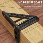 ENJOYWOOD 3D Multi-Angle Measuring Ruler Square Protractor Hole Positioning Inch/MM Imperial Metric Durable Aluminum Alloy T-Type Triangle Scriber Tool Ideal for Woodworking Measuring Angles 22.5/30/45/60/67.5/90 Degrees Type Metric