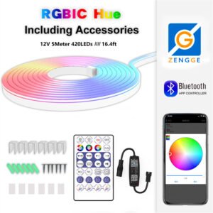 1m/2m/3m/5m Neon LED Strip RGB + IC Neon LED Strip 12V IP65 Waterproof Neon Light Strip DIY Flexible LED Strip with Remote Control Silicone Light Strip for Indoor Length 1M