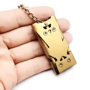 Portable Emergency Survival Whistle Keychain High Decibel Triple Pipe Stainless Steel SOS Outdoor EDC Tool Color. Gold