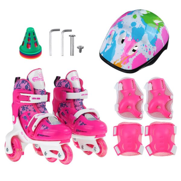 Kids Roller Skates Adjustable Double Brakes Luminous Wheels Free Skating Sneakers for Beginners Size XS