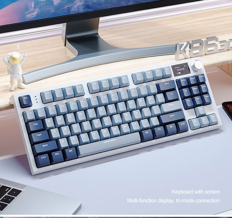 73e88c5d-bbcc-4c26-a1f5-4f0e2ba5c747.jpg Attack Shark K86 Wireless Mechanical Keyboard Hot-Swappable bluetooth/2.4g 87 keys Gaming keyboard With Display Screen and Volume Rotary Button Color Blue