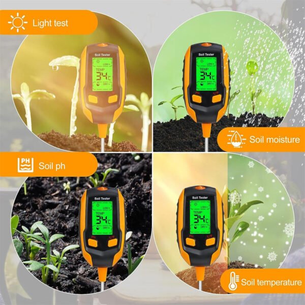 4in1/5in1/6in1 Digital Soil Tester LCD Backlight PH Moisture Temperature Sunlight Intensity Top Gardening Tool Type Four in one