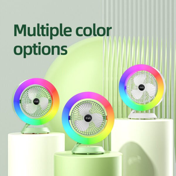 USB Rechargeable Air Circulator Fan 3 Speeds with Colorful Light Desk Fan Small Cooling Fan for Living Room Dorm Office Quiet Fan Color White