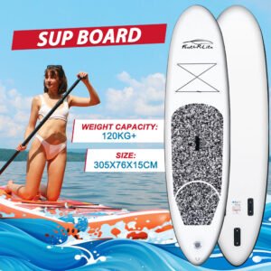 [EU Direct] FunWater Inflatable Stand Up Paddle Board Surfboard 305*76*15CM Complete Paddleboard Accessories Adjustable Paddle, Pump, ISUP Travel Backpack, Leash, Adult Paddle Board SUPFR04E